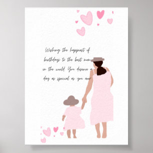 Moeder & Dochter Roze Hart Silhouet Poster