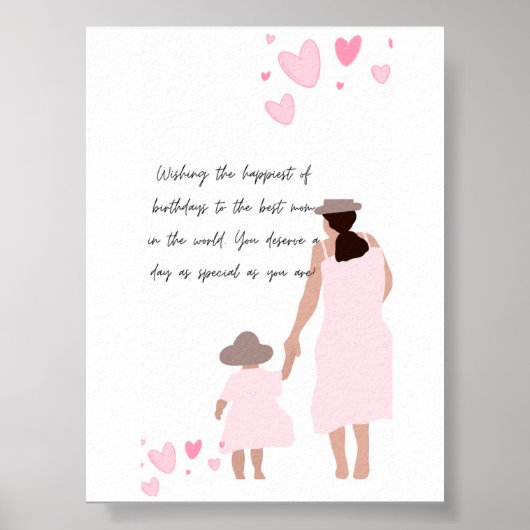 Moeder & Dochter Roze Hart Silhouet Poster (Voorkant)