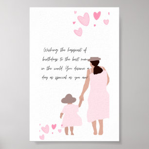 Moeder & Dochter Roze Hart Silhouet Poster
