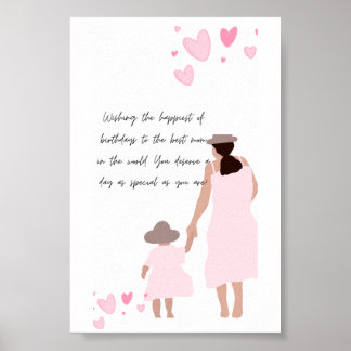 Moeder & Dochter Roze Hart Silhouet Poster