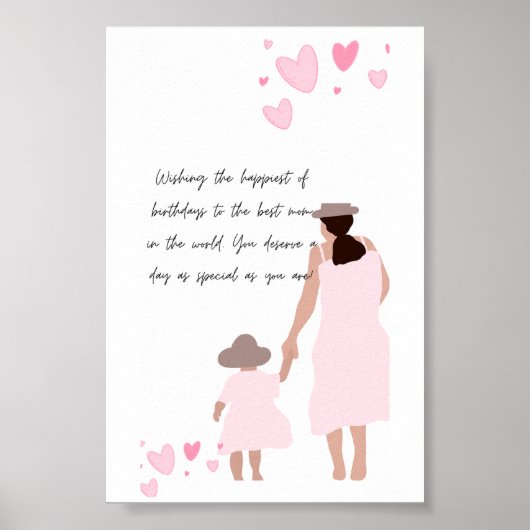 Moeder & Dochter Roze Hart Silhouet Poster (Voorkant)