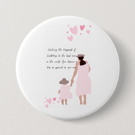 Moeder & Dochter Roze Hart Silhouet Ronde Button 7,6 Cm (Voorkant)