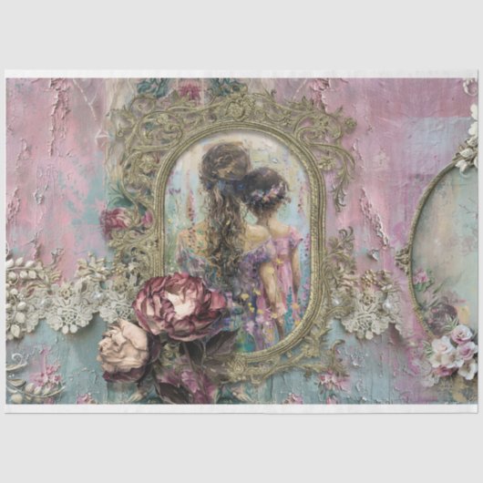 Moeder & Dochter Shabby Chic & Bloemencollage Tissuepapier (Voorkant)