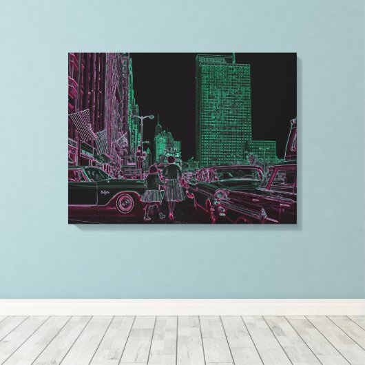 Moeder Dochter Shopping Michigan Ave Chicago 1961 Canvas Afdruk (Insitu (Houten vloer))