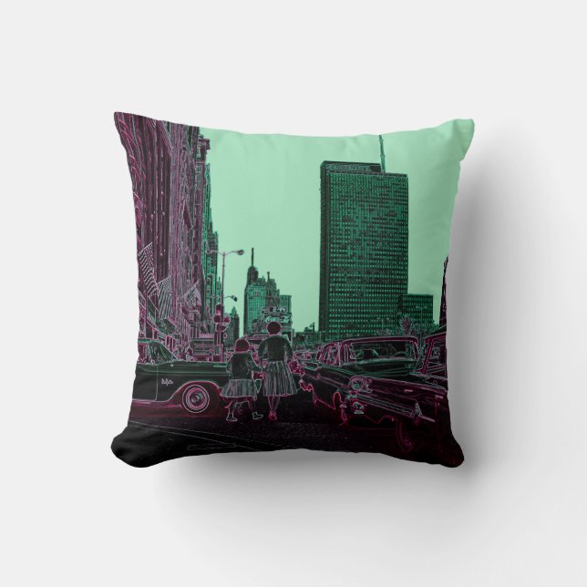 Moeder Dochter Shopping Michigan Ave Chicago 1961 Kussen (Voorkant)