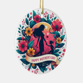 Moeder & Dochter Silhouet Bloemen Moederdag Keramisch Ornament (Rechts)