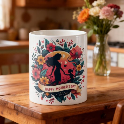 Moeder & Dochter Silhouet Bloemen Moederdag Koffiemok