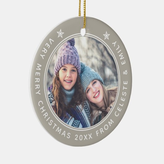  Moeder Dochter Taupe Merry Kerstry Keramisch Ornament (Rechts)