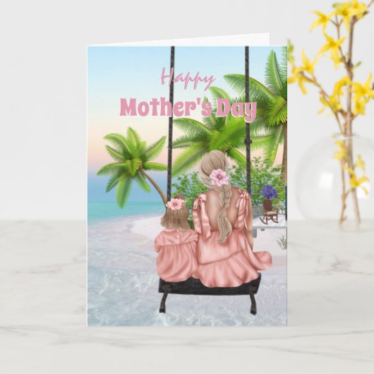 Moeder dochter zwaait tropische moederdag kaart (Gele Bloem)
