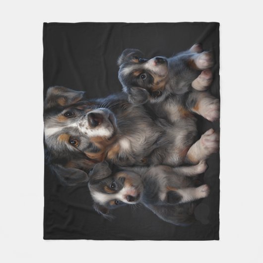 Moeder Dog en Puppies Fleece Deken (Voorkant)