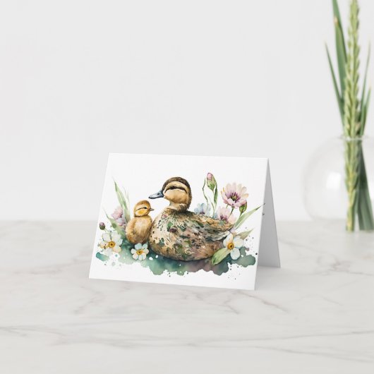 Moeder Duck en Ducking Water Color Wenskaart Kaart (Voorkant)