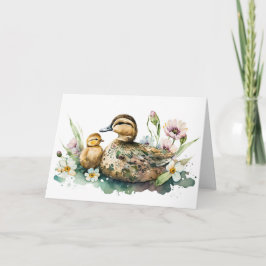 Moeder Duck en Ducking Waterverf Kaart