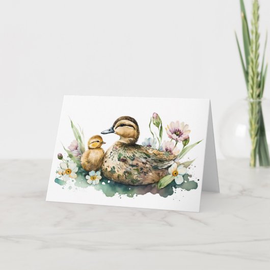 Moeder Duck en Ducking Waterverf Kaart (Voorkant)