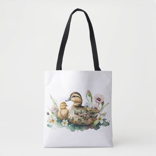 Moeder Duck en Ducking Waterverf Tote Bag (Voorkant)