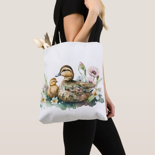 Moeder Duck en Ducking Waterverf Tote Bag (Dichtbij)