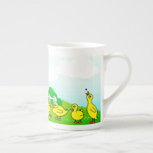 Moeder Duck en Ducklings Porselein Kop