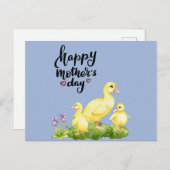Moeder Duck en Ducklings Tekening Feestdagenkaart (Voorkant / Achterkant)