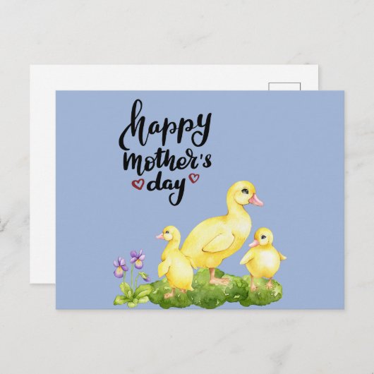 Moeder Duck en Ducklings Tekening Feestdagenkaart (Voorkant / Achterkant)