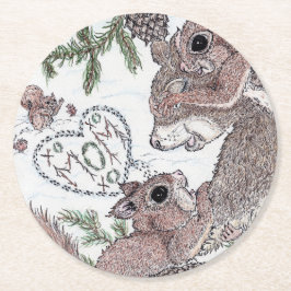 Moeder eekhoorn met kits ronde kartonnen onderzetter