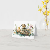 Moeder Eend en eendje waterkleur wenskaart Kaart (Gele Bloem)