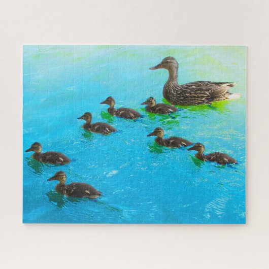 Moeder eend met kuikens puzzel (Horizontaal)