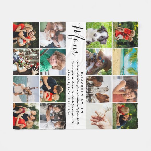 Moeder Elegant Script Citaat 16 Foto Collage Fleece Deken (Voorkant (Horizontaal))