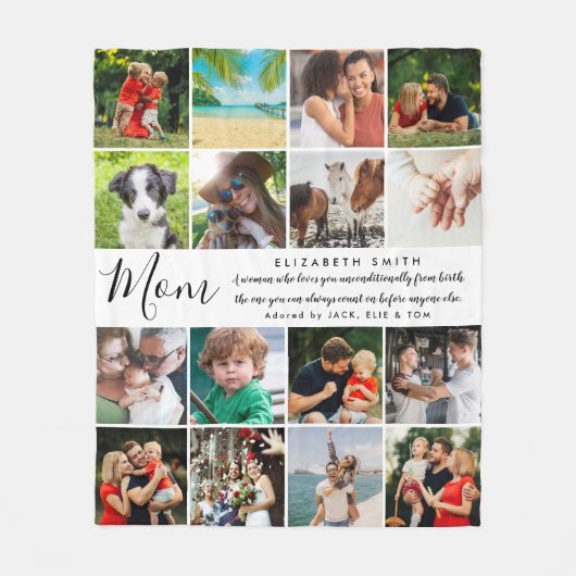 Moeder Elegant Script Citaat 16 Fotosamenstelling Fleece Deken (Voorkant)