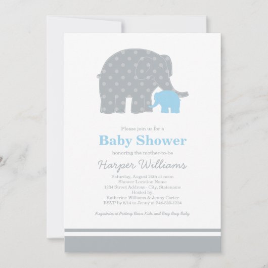 Moeder Elephant Blue Grey Stippen Baby shower Kaart (Voorkant)