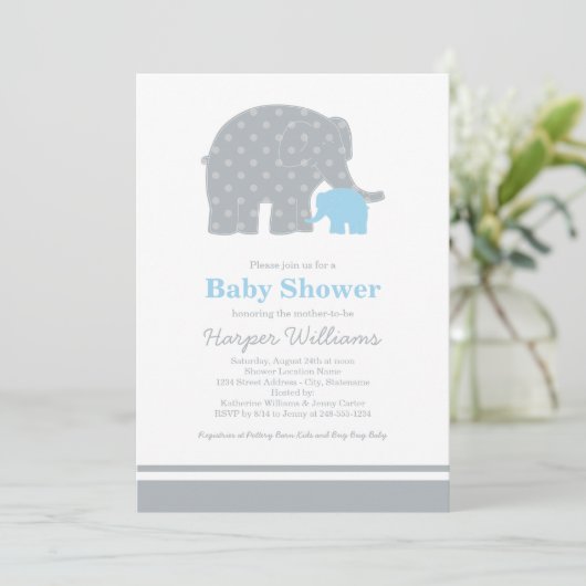 Moeder Elephant Blue Grey Stippen Baby shower Kaart (Staand voorkant)
