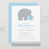 Moeder Elephant Blue Grey Stippen Baby shower Kaart (Voorkant / Achterkant)