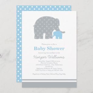 Moeder Elephant Blue Grey Stippen Baby shower Kaart