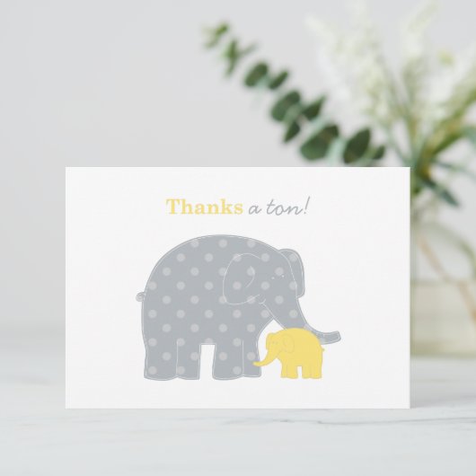 Moeder Elephant Geel Grijs Stip Baby shower Bedankkaart (Staand voorkant)