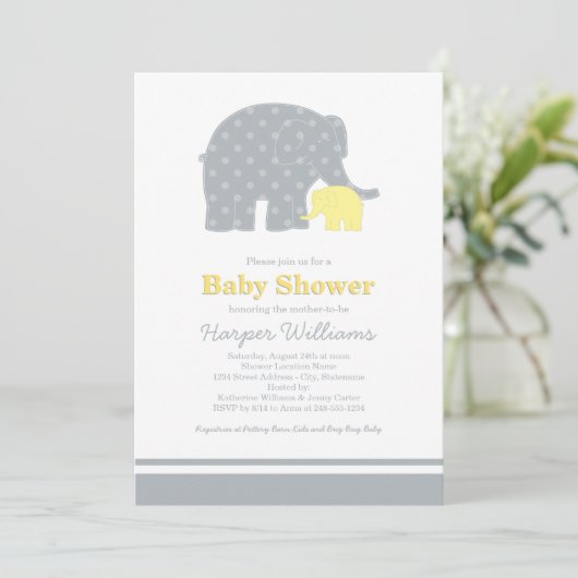 Moeder Elephant Geel Grijs Stip Baby shower Kaart (Staand voorkant)