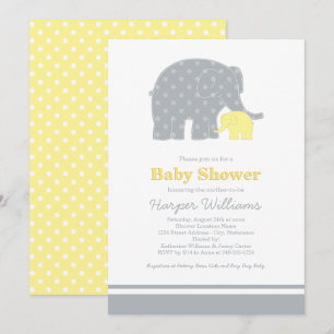 Moeder Elephant Geel Grijs Stip Baby shower Kaart