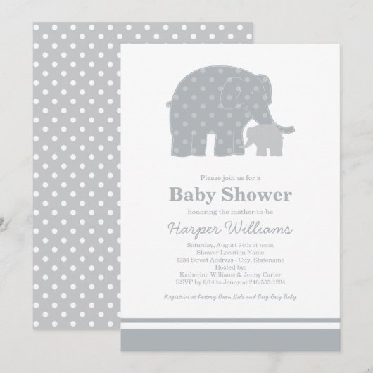 Moeder Elephant Grijze Stippen Baby shower Kaart (Voorkant / Achterkant)