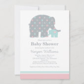 Moeder Elephant Pink en Aqua Stippen Baby shower Kaart (Voorkant)