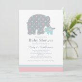 Moeder Elephant Pink en Aqua Stippen Baby shower Kaart (Staand voorkant)