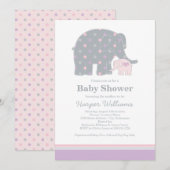 Moeder Elephant Roze en Paarse Stippen Baby shower Kaart (Voorkant / Achterkant)