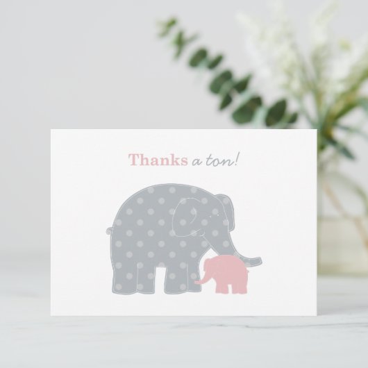 Moeder Elephant Roze Grijze Stippen Baby shower Bedankkaart (Staand voorkant)