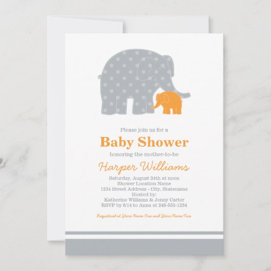 Moeder Elephant Sinaasappel Grijze Stippen Baby sh Kaart (Voorkant)