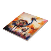 Moeder Emu en Chick in Outback Australië Tegeltje (Zijkant)