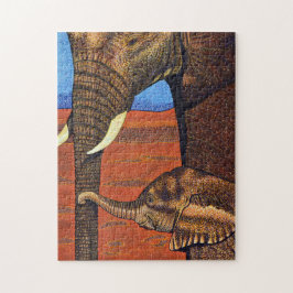 Moeder en Baby Afrikaanse olifanten Puzzle Legpuzzel