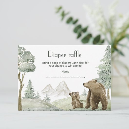 Moeder en baby beer waterverf bosuitnodiging informatiekaartje (Staand voorkant)