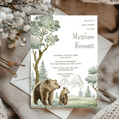 Moeder en baby beer waterverf bosuitnodiging kaart