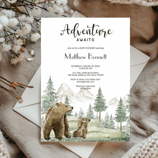 Moeder en baby beer waterverf bosuitnodiging kaart