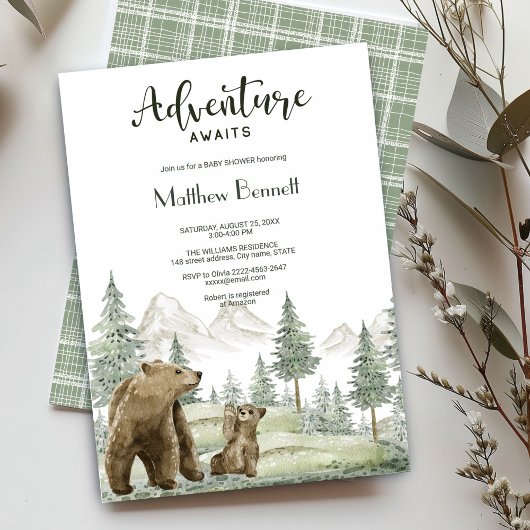 Moeder en baby beer waterverf bosuitnodiging kaart