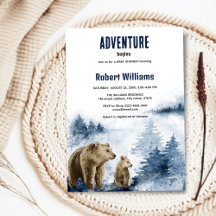 Moeder en baby beer waterverf bosuitnodiging