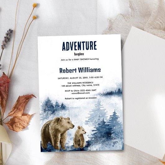Moeder en baby beer waterverf bosuitnodiging kaart