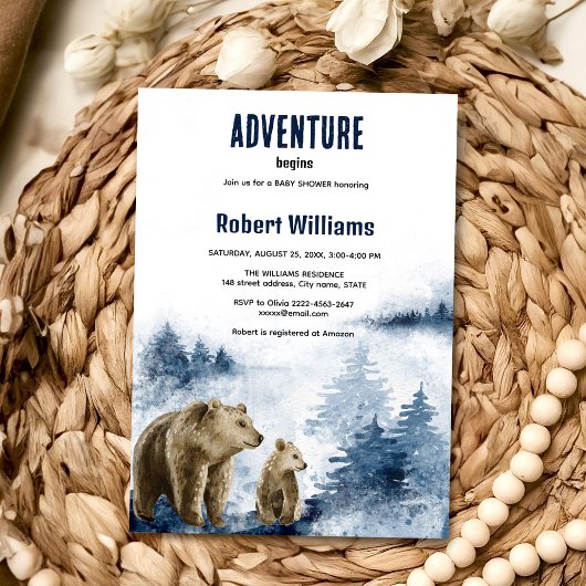 Moeder en baby beer waterverf bosuitnodiging kaart