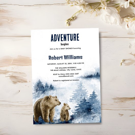 Moeder en baby beer waterverf bosuitnodiging kaart